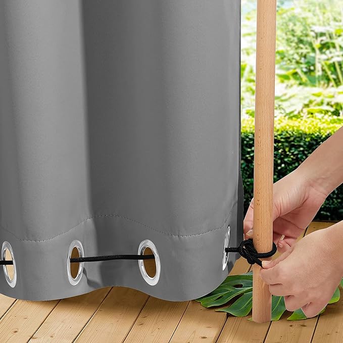 NICETOWN Outdoor Curtains for Patio Waterproof 2 Panels, W100 x L84 Windproof Grommet & Back Tab on Top & Bottom Thermal Insulated Sun Blocking Drapes with Rope for Deck, Silver Grey