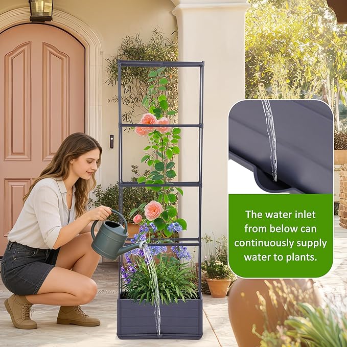 GENMOUS 2 Pack Rectangle 4 Tier Tomato Planter, Raised Garden Bed Tall 45'' Vertical Elevated Garden Planter Standing Garden Bed Planter Box with Drainage Holes Patio Balcony Porch Black