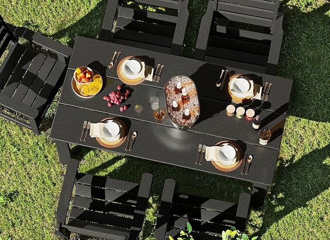 GREENVINES 5-Piece Outdoor Dining Set | HDPE | Patio Table and Chairs Sets for 4 | Patio Furniture | All Weather | Umbrella Hole | Black | for Backyard Poolside Garden