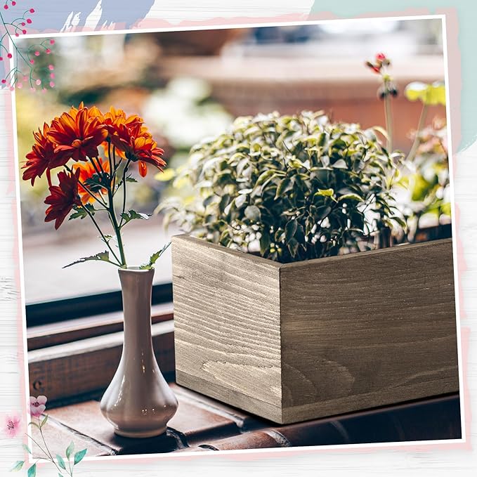 Dandat 1 Set Wood Boxes for Centerpieces 12x4 Inch Rectangle Wooden Planter Box Rustic Wooden Planters with Removable Plastic Liner Floral Foam Blocks for Christmas Wedding Home Garden Decor(Brown)