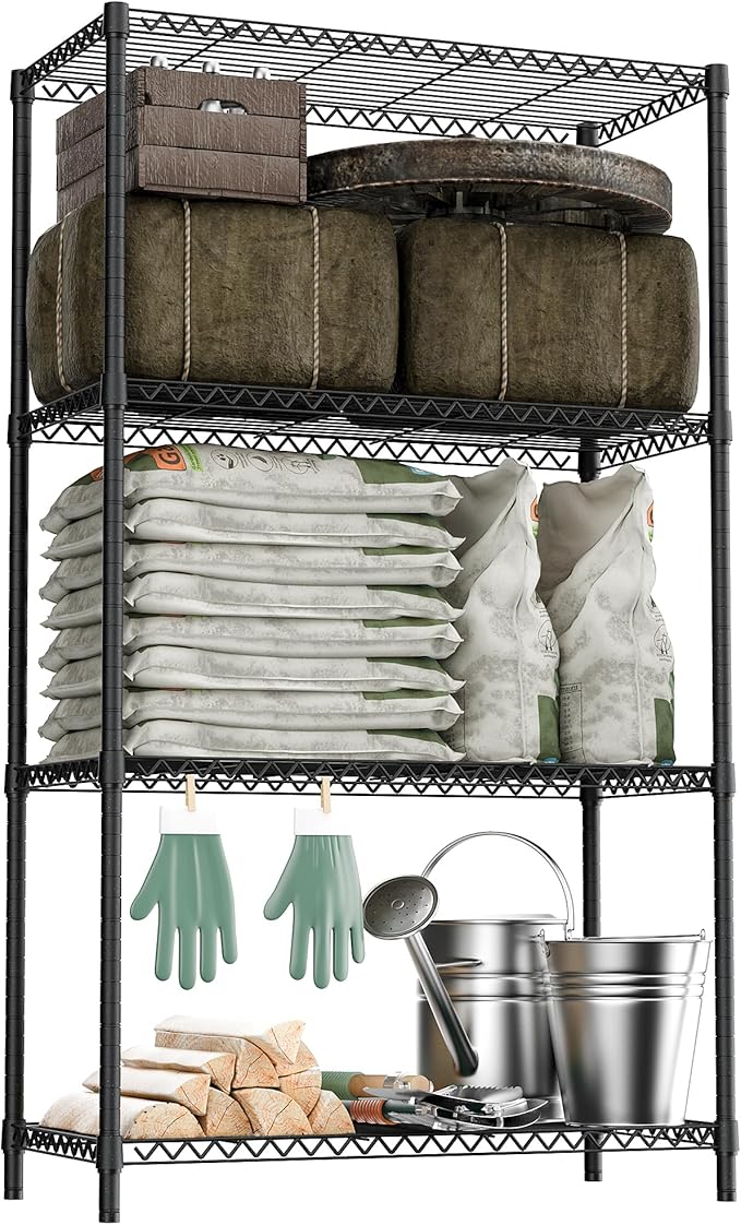 2400LBS 35.5" W Standing Shelf Units Wire Rust-Proof Outdoor Storage Shelving 4-Tier Utility Shelving Unit for Garden Home,Kitchen,Office Dark Grey 17.7" D x 35.5" W x 59.4" H