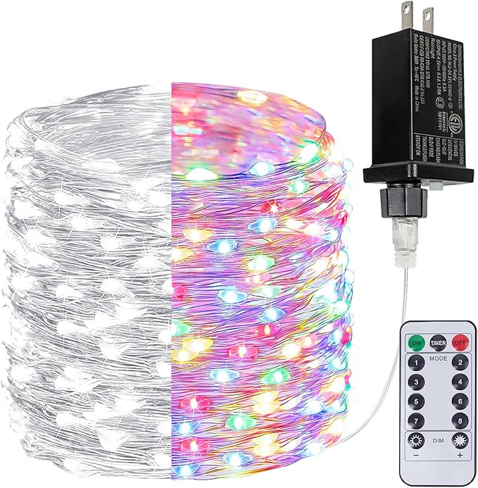 Cool White ⇋ Multicolor 66Ft 200LED Christmas Fairy Lights Plug in with Remote, Waterproof String Lights Outdoor Indoor 8 Modes with Timer, Twinkle Lights for Girl's Room Garden Christmas Decorations