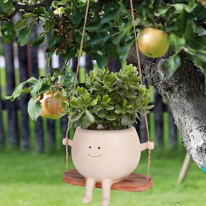 Smiley Face Flower Pot, Swinging Smiley Face Hanging Planter, Cute Swinging Planter, Hanging Planter with Unique Design, Suitable for Indoor and Outdoor Decoration