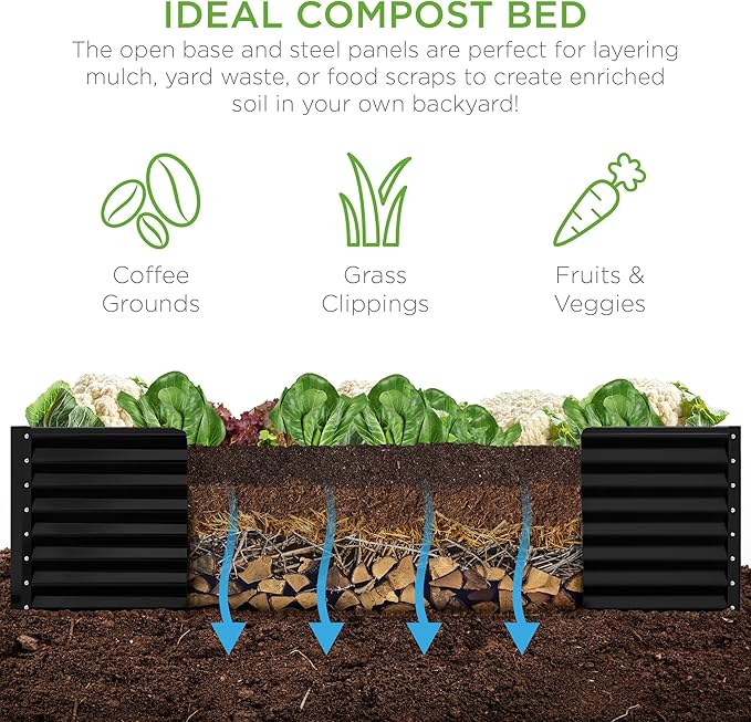 Best Choice Products 8x4x2ft Outdoor Metal Raised Garden Bed, Deep Root Planter Box for Vegetables, Herbs & Flowers, 478-Gallon Capacity, 100% Non Toxic Materials - Black