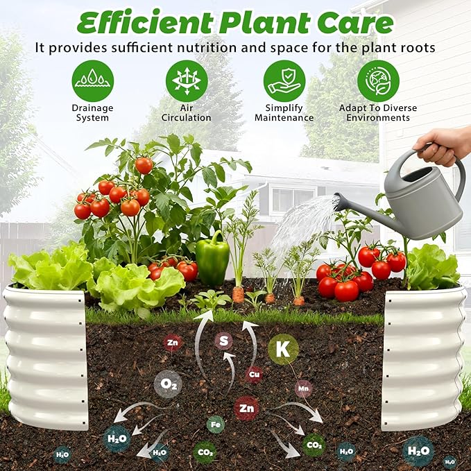 17" Tall Outdoor Garden Raised Garden Bed Kits, 5ft X 2ft Oval,0.8MM Thick Metal Raised Planter Bed/Ground Planter Box for Variety of Flowers,Herbs,Vegetables (Cream White, 60X24X16.5 Inches)