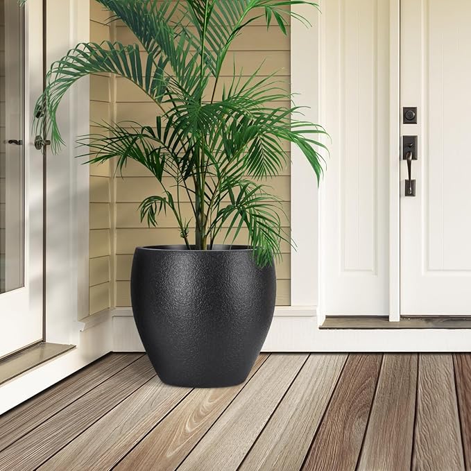 Plant Pots 17.5/14.8/12.2 inch Set of 3, Flower Pots with Drainage Holes, Large Planters for Indoor Outdoor Garden Plants and Flowers. (Black)