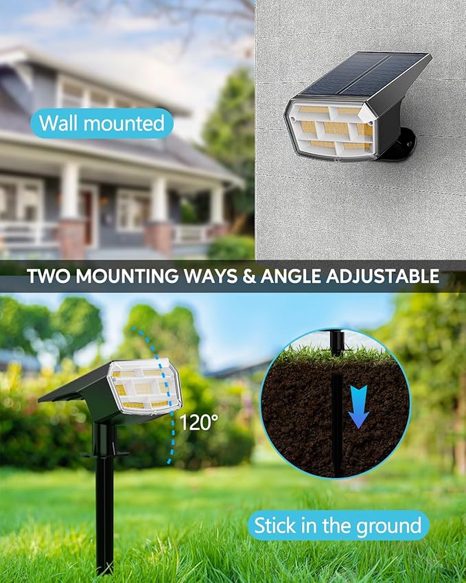 HIBOITEC Solar Spot Lights Outdoor 59LED Landscape Lights Solar Powered Uplights Waterproof Adjustable Brightness Dusk to Dawn for Outside Garden Yard Trees 6 Packs Cool White