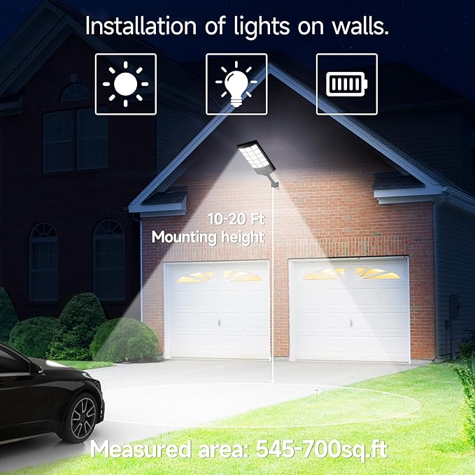 Solar Lights Outdoor Waterproof, 6500K Dusk to Dawn Solar Street Light Motion Sensor with Remote Control, LED Security Light for Outside Garden Yard Parking Lot, Oudoor Flood Lights, 2PACK