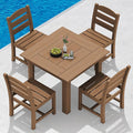 SERWALL Outdoor Dining Set for 4, HDPE Square Table and Chairs Set All Weather Patio Dining Set with 4 Armless Chairs for Patio, Brown