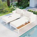 LUMISOL Outdoor Patio Daybed Metal Daybed with Cushions and Wood Topped Side Spaces for Drinks, 2 in 1 Padded Chaise Lounges for Poolside, Balcony, Deck, Beige