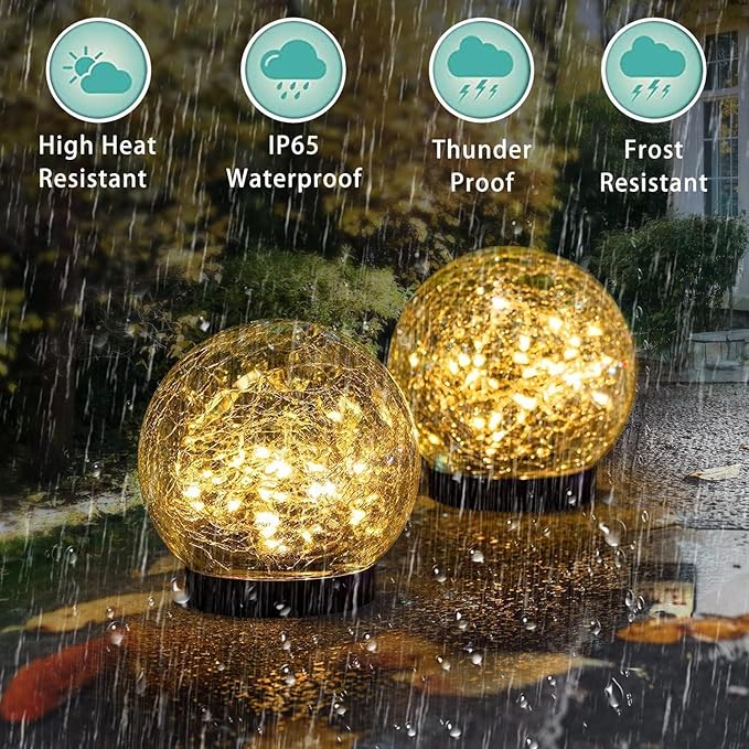 Solar Garden Lights Outdoor Waterproof, 6 Pack LEDs Cracked Glass Ball Light, Ground Landscape Garden Decor, Solar Globe Decorative for Pathway/Patio/Lawn/Yard, 3.9"