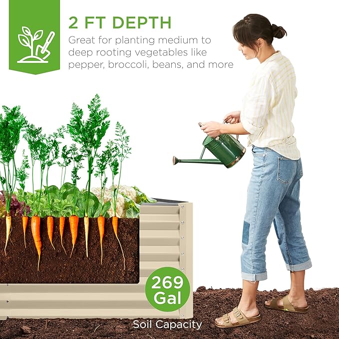Best Choice Products 6x3x2ft Outdoor Metal Raised Garden Bed, Deep Root Box Planter for Vegetables, Flowers, Herbs, 269 Gallon Capacity, 100% Non Toxic Materials - Beige