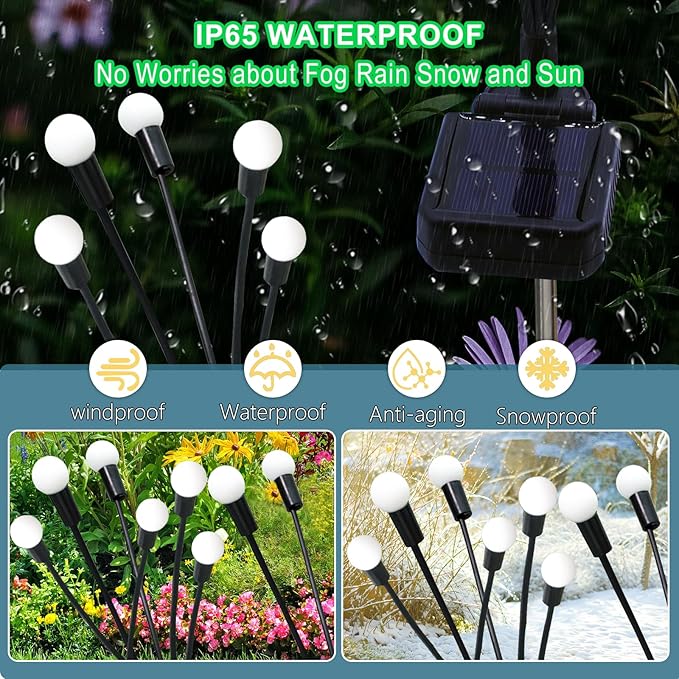 Kohlrabi Solar Garden Lights Outdoor, 6 Pack 60 LED Blue Firefly Lights Waterproof, Sway by Wind, Solar Wind Swaying Light for Yard Patio Backyard Garden Planter Flower Bed Pathway Decoration