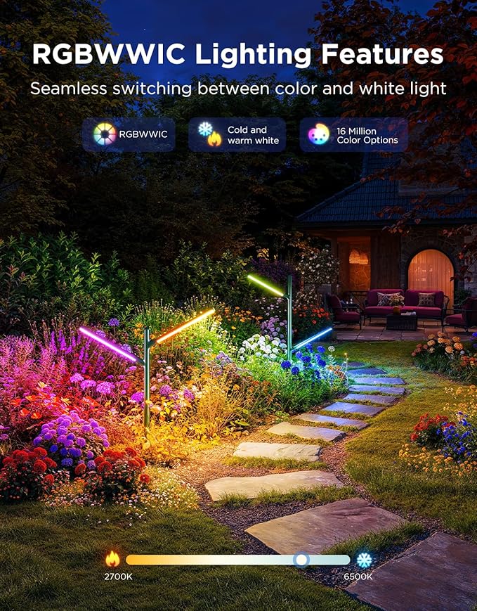 Govee Outdoor Garden Lights 2 Pack, RGBWWIC Smart LED Pathway Lights for Landscape Lighting, 16 Million Colors and 64 Scenes, IP66 Waterproof for Outdoor Patio, Compatible with Alexa, Matter