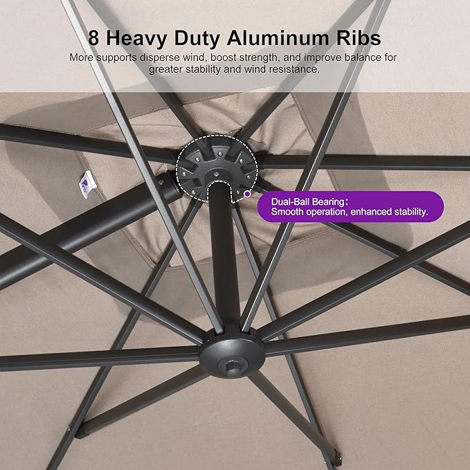 PURPLE LEAF Patio Umbrella 10' X 10' Rectangle Cantilever Umbrella Large Aluminum Outdoor Umbrellas with 360-degree Rotation & UPF40+ Premium Fabric for Deck Pool Garden Yard,Sand Dune