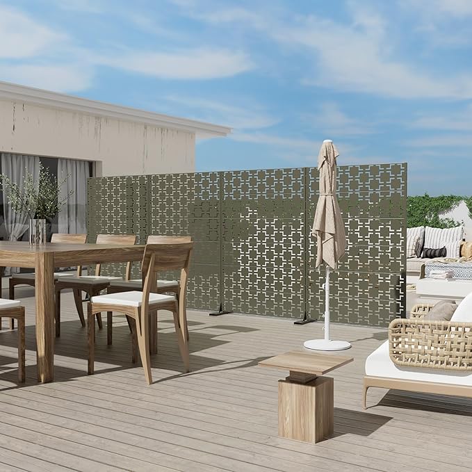 Casaphoria Metal Privacy Screen Outdoor, 72" H x 47" W Freestanding Decorative Privacy Screen for Patio Deck Balcony Garden with Stable Base, Grey-Square