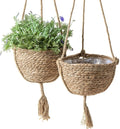 LA JOLIE MUSE Natural Seagrass Hanging Planter Basket Set,Indoor Plant Pots, Boho Decor Plant Pot Cover, 9 (D)*5.5(H) Inch, Pack 2