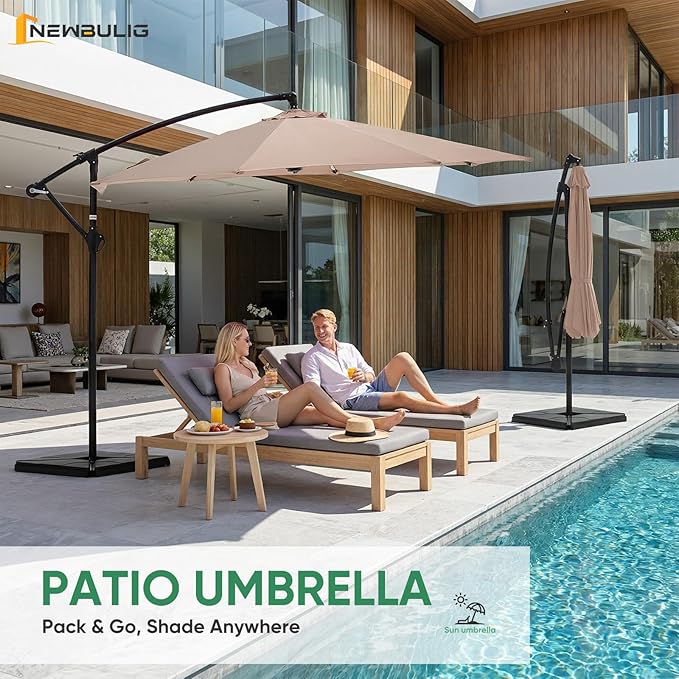 NEWBULIG 10FT Patio Umbrella, Offset Cantilever Outdoor Patio Table Umbrella, UV Protection, Fade Resistant Fabric, Easy Tilt Adjustment for Pool, Deck, Garden, Backyard