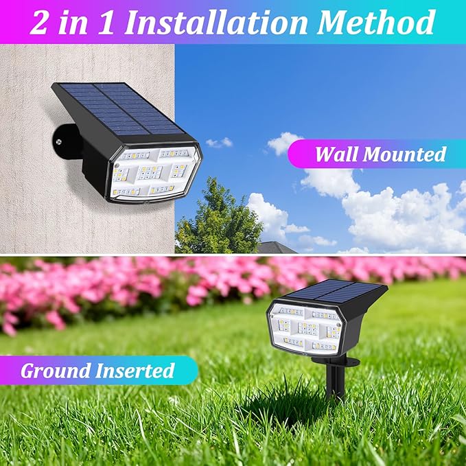 Sucolite 6-Pack Solar Spot Lights Outdoor Waterproof IP65, 3 Lighting Modes 2-in-1 Solar Landscape Spotlights for Yard, 59 LED Solar Powered Wall Lights for Garden Pathway Driveway Walkway, Multicolor