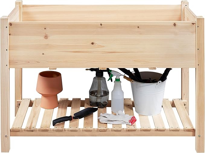 Yaheetech 47x23x32in Wooden Raised Garden Bed with Legs & Storage Shelf Horticulture Wooden Elevated Planter Box Vegetable Growing Bed for Flower/Herb/Backyard/Patio, 2pcs