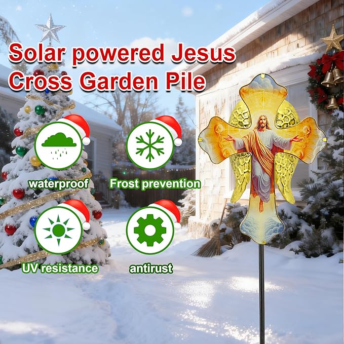 Solar Jesus Cross Garden Lights for Graves - Angel Wing Memorial Decor, Waterproof Cemetery Solar Stake Lights for Easter, Patio, Yard - Sympathy Gifts for Loved Ones1.