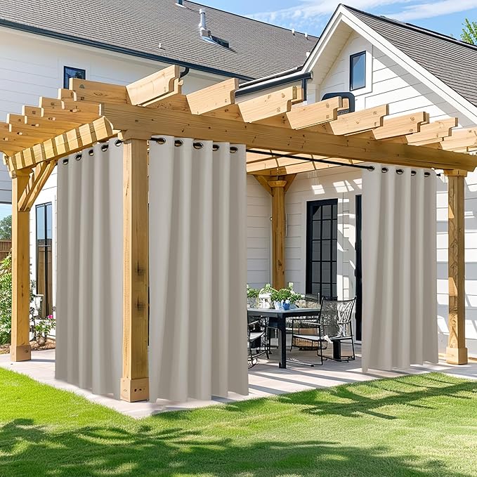 NICETOWN Outdoor Curtain for Patio Waterproof, W66 x L84 inch Blackout Thermal Insulating Outside Curtain for Gazebo Pavilion Pergola, Weatherproof Curtain for Summer, 1 Panel, Natural