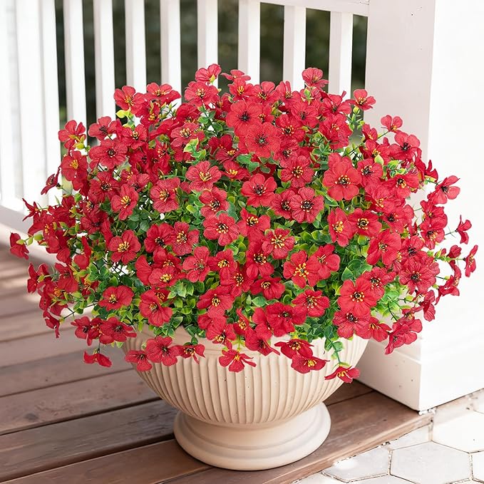 Bassion Artificial Flowers for Outdoors, 24 Bundles UV Resistant Fake Flowers Realistic Silk Faux Plants for Outdoor Planter Window Box Porch Patio Garden Home Outside Decorations