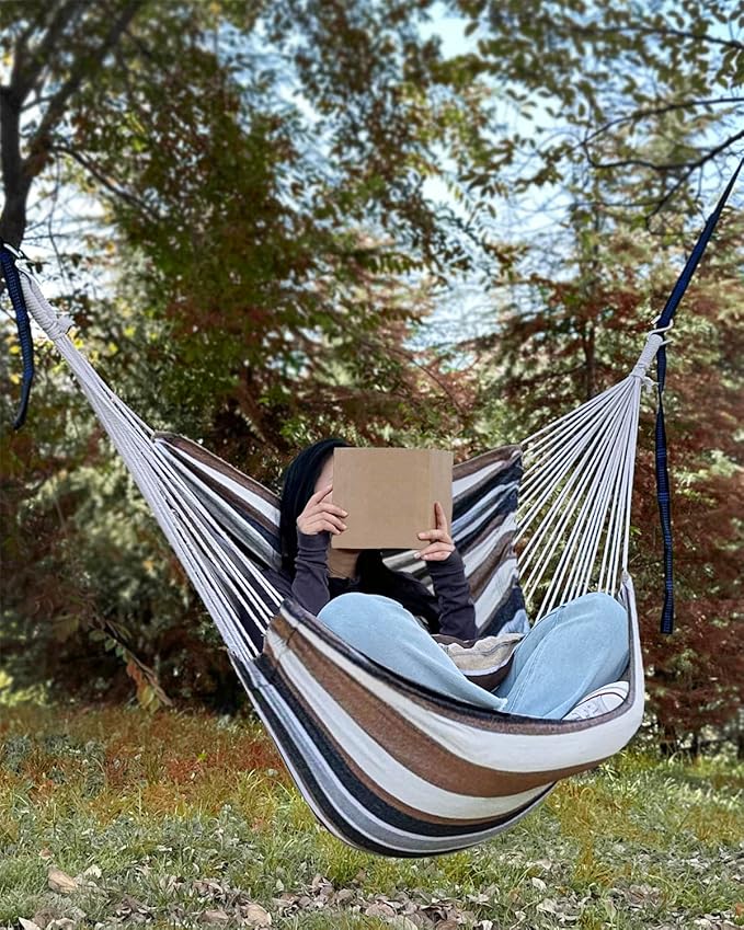 Halalona Hammock Chair Hanging Hammock Chair Rope Swing 2 Cushions Included-Sturdy & Durable Soft Cotton Hand Woven Hammock Swing for Bedroom, Porch, Patio-Indoor/Outdoor