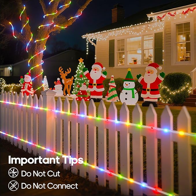 100FT 720 LED Christmas Rope Lights Outdoor Waterproof with Remote, 8 Modes and 4 Brightness Tube Lights for Patio, Outside, Garden, Indoor Outdoor Xmas Decoration (Multicolor)