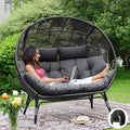 NICESOUL® Double Egg Chair Indoor Outdoor Stationary Oversized 6.5" Thick Padded Cushions,2 Person Wicker Egg Loveseat Chair,680 lbs Extra Wide Lounge Chair for Patio Balcony Porch Gray with Cover