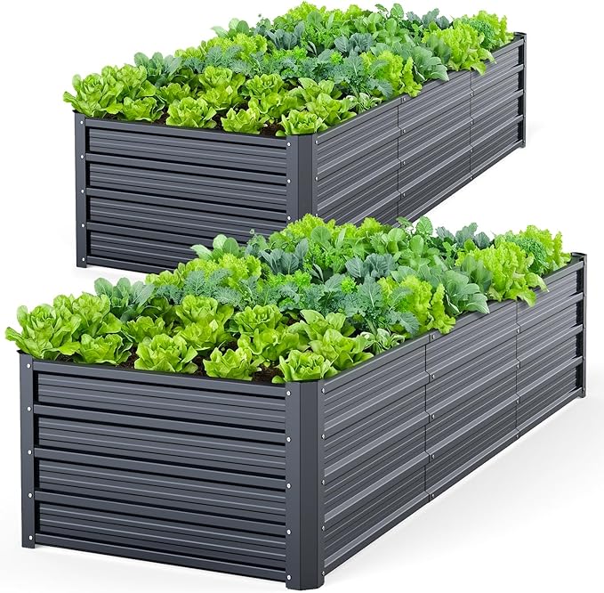 Ohuhu 8x3x1.5FT Metal Raised Garden Bed Outdoor, Reinforced Galvanized Steel Rustproof Planter Box, 100% Non-Toxic, 269 Gal Large Capacity Heavy Duty Raised Beds for Vegetables Flowers Herbs 2-Pack