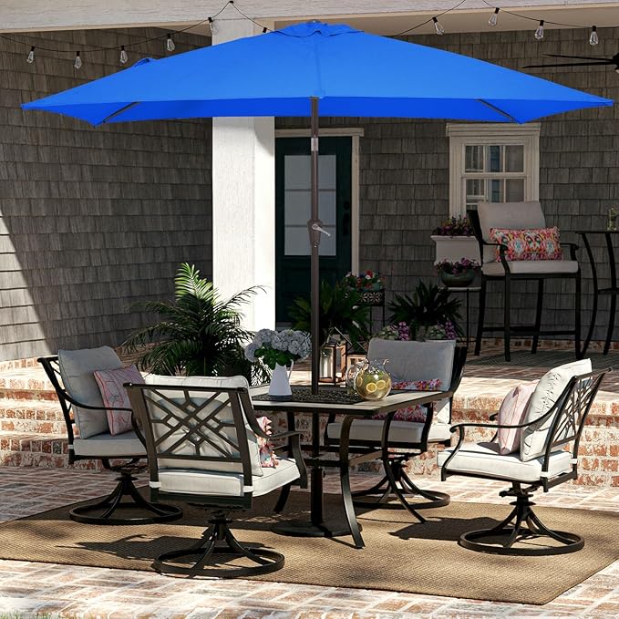 JEAREY 6.5x10 ft Rectangular Patio Umbrellas Rectangle Outdoor Umbrella with Push Button Tilt and Crank, Market Table Umbrella 6 Sturdy Ribs UV Protection for Poolside Garden Backyard Deck, Royal Blue