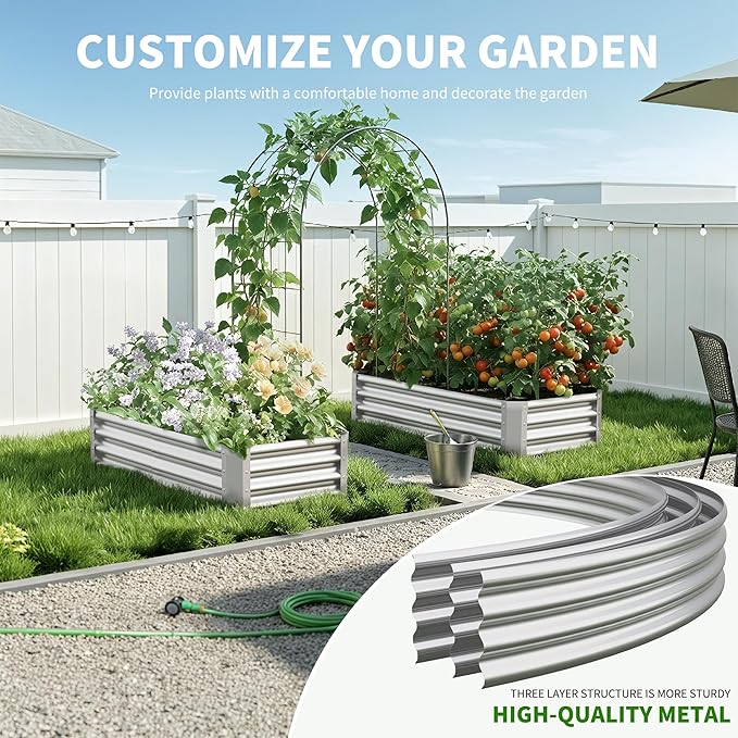 Galvanized Raised Garden Bed,Outdoor Planter Box Metal Patio Kit Planting Bed for Vegetables Flowers Herb (Galvanized, 4x2x1ft-2p)