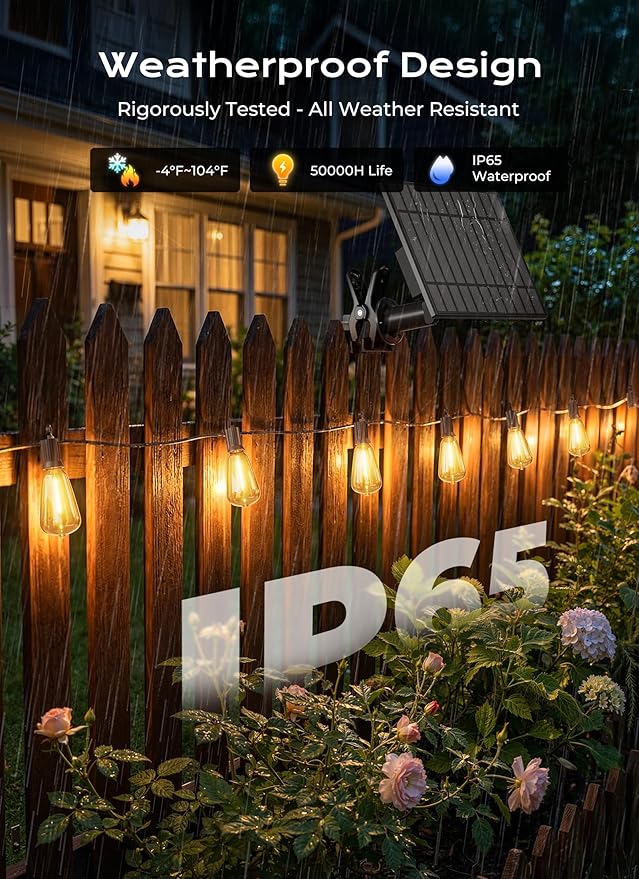 Brightown 151FT Solar String Lights Outdoor Waterproof, Patio Lights with Remote and 48+2 LED Shatterproof Bulbs, Dimmable & Timable, 3 Light Modes, Solar Lights Outdoor for Yard Camping Party Outside