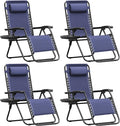 Homall Zero Gravity Chair Patio Folding Lawn Outdoor Lounge Gravity Camp Reclining Lounge Chair with Cup Holder Pillows for Poolside Backyard and Beach Set of 4 (Blue)