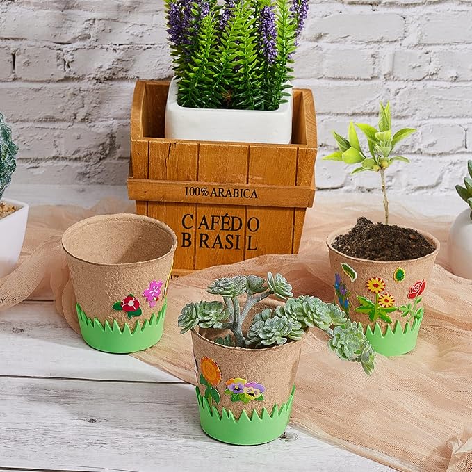 Jecery 30 Sets Garden Paper Craft Kit DIY Foam Flower Pots, Flower Planting and Growing Kit for Spring Summer Early Graduation DIY Crafts