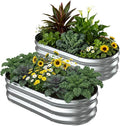 2 Pack 4x2x1FT Galvanized Raised Garden Beds,Raised Garden Bed with Safety Edging and Gloves,Oval Metal Planter Box for Gardening Vegetables Flowers Herb-Silver