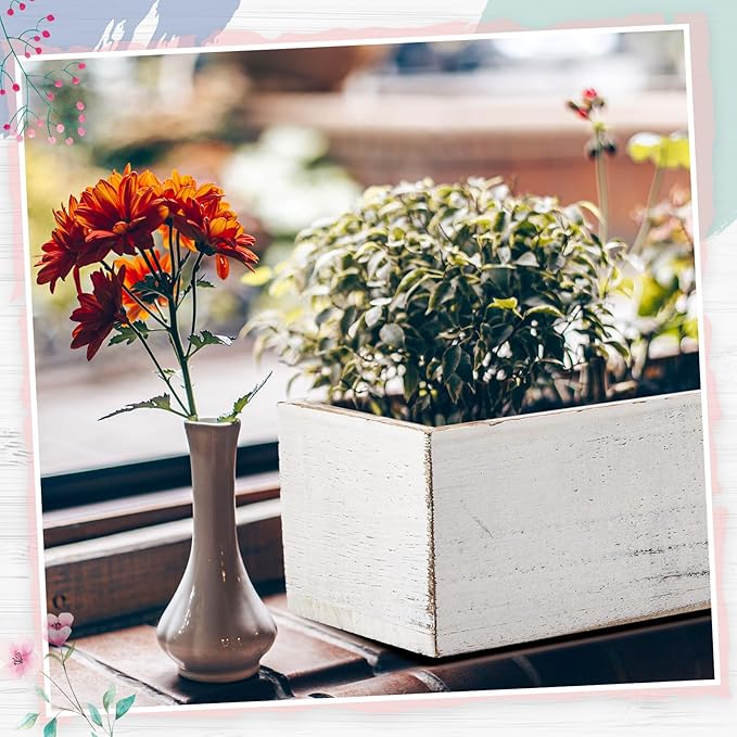 Dandat 1 Set Wood Boxes for Centerpieces 16x4 Inch Rectangle Wooden Planter Box Rustic Wooden Planters with Removable Plastic Liner Floral Foam Blocks for Christmas Wedding Home Garden Decor(White)