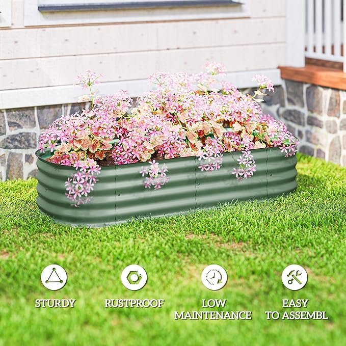 Outsunny 5' x 2' x 1' Galvanized Raised Garden Bed Kit, Outdoor Metal Elevated Planter Box with Safety Edging, Easy DIY Stock Tank for Growing Flowers, Herbs & Vegetables, Green