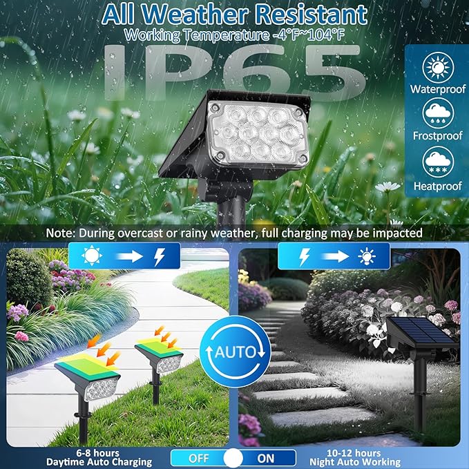 T-SUNUS Christmas Solar Spotlights White 6000K IP65 Waterproof 2-in-1 Outdoor Landscape Spot Lights Garden Light for Flag Tree Yard Driveway Porch Walkway Patio Statue Graveyard Halloween 4 Pack