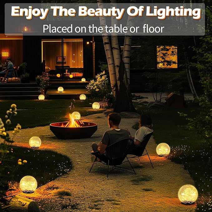 Coroor Garden Solar Ball Lights Outdoor Waterproof, 80 LED Cracked Glass Globe Solar Power Ground Lights for Path Yard Patio Lawn, Halloween Christmas Decoration Landscape Warm White(2 Pack 5.9'')