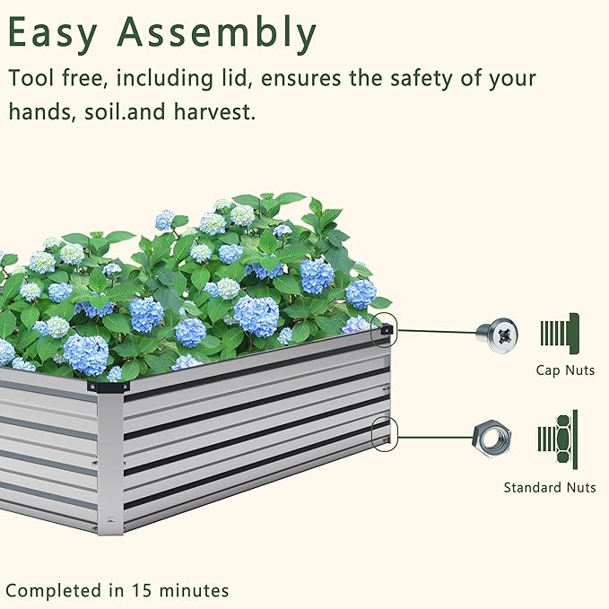 2PCS Galvanized Raised Garden Bed Kit,Vegetable Boxes-Rectangle Metal Flower Box,Large Planter Raised Beds Outdoor Garden for Planting,Fruit,Herb-Silver