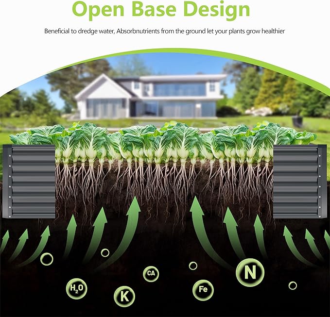 8x4x2FT Galvanized Raised Garden Bed,Galvanized Planter Boxes Outdoor, Large Metal Raised Garden Beds for Vegetables-Grey