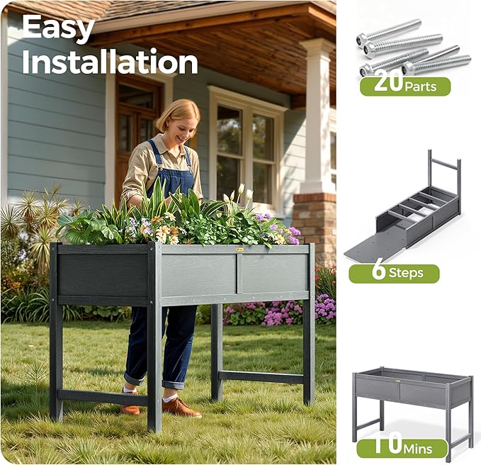 TT Nature HDPE Raised Garden Bed with Legs, Outdoor Elevated Planter Box for Vegetables, Herbs & Flowers, Weather-Resistant Raised Garden Beds for Patio, Balcony & Backyard Gardening