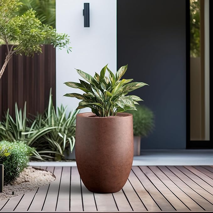 Kante 21.7" H Rusty Tall Planter, Large Outdoor Indoor Decorative Pot with Drainage Hole and Rubber Plug, Modern Round Style for Home and Garden