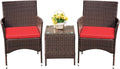 Devoko Patio Porch Furniture Sets 3 Pieces PE Rattan Wicker Chairs with Table Outdoor Garden Furniture Sets (Brown/Red)