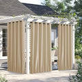 NICETOWN 2 Panels Outdoor Curtains for Patio Waterproof & Windproof, Thermal Insulated Top & Bottom Grommet & Back Tab Light Block Outdoor Drapes with Bouns Rope for Fixed, Biscotti Beige, W66 x L84