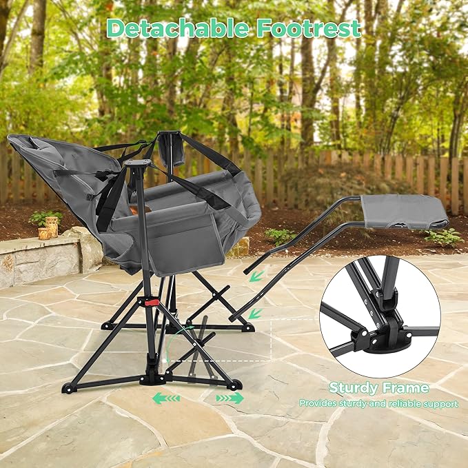 Ainfox Hammock Camping Chair with Footrest, Foldable Portable Rocking Chairs for Adults Outside Swinging Camp with Cup Holder Pillow for Outdoor Patio Poolside (Dark Grey)