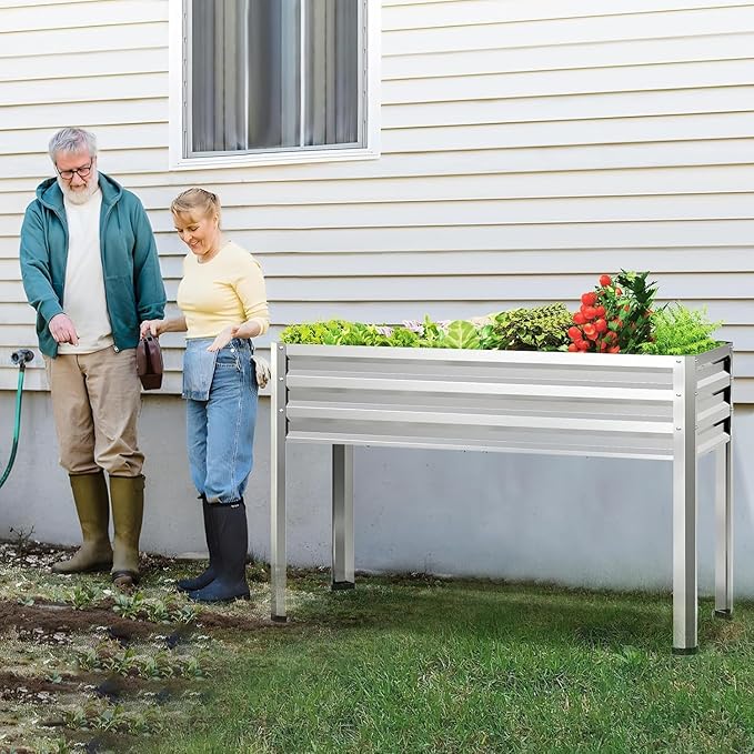 2PCS Galvanized Raised Garden Bed with Legs, 48 gallons, 48"x24"x32" Large Metal Elevated Planter Boxes with Drainage Holes,for Vegetables, Flowers, Backyard, Patio, Balcony