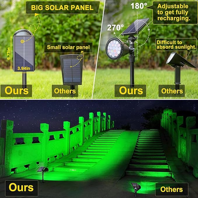 ROSHWEY Solar Spot Lights Outdoor, 7 Colors Halloween Christmas Outdoor Lights Waterproof Landscape Light 600LM Solar Spotlight Lighting for House Backyard Pool Patio Garden Decor- 2 Pack